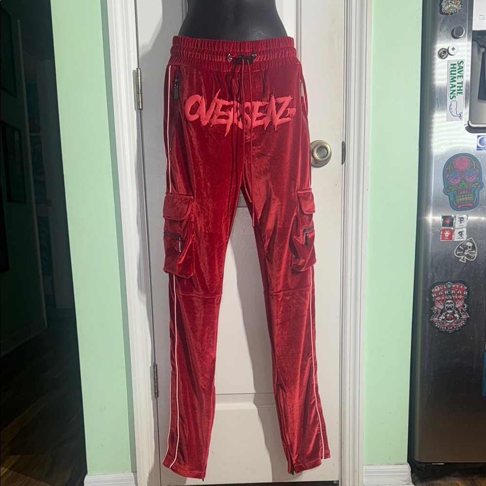 Guapi Red Velvet Cargo Limited Edition Drawstring Streetwear Pants Size 32